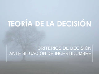 CRITERIOS DE DECISIÓN
ANTE SITUACIÓN DE
INCERTIDUMBRE
1
TEORÍA DE LA DECISIÓN
 