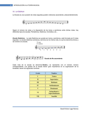 12

INTRODUCCIÓN A LA TEORÍA MUSICAL

12. LA ESCALA
La Escala es una sucesión de notas seguidas,pueden ordenarse ascendent...