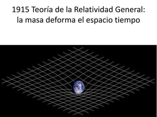 1915 Teoría de la Relatividad General:
la masa deforma el espacio tiempo
