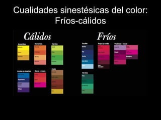 Cualidades sinestésicas del color:
Fríos-cálidos
 
