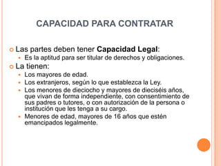 CAPACIDAD PARA CONTRATAR


Las partes deben tener Capacidad Legal:




Es la aptitud para ser titular de derechos y obl...