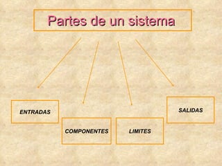 Partes de un sistema ENTRADAS COMPONENTES LIMITES SALIDAS 