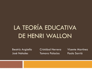 LA TEORÍA EDUCATIVA
DE HENRI WALLON
Beatriz Argüello Cristóbal Herrera Vicente Martínez
José Nohales Tamara Palacios Paula Sarriá
 