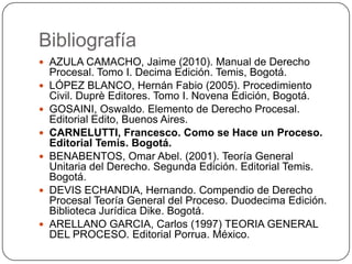 Bibliografía
 AZULA CAMACHO, Jaime (2010). Manual de Derecho









Procesal. Tomo I. Decima Edición. Temis, Bogo...