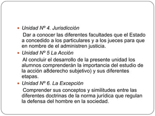  Unidad Nº 4. Jurisdicción

Dar a conocer las diferentes facultades que el Estado
a concedido a los particulares y a los ...