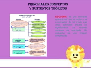 ESQUEMA: es una actividad
operacional que se repite y se
universaliza de tal modo que
otros estímulos previos no
significativos  se    vuelven
capaces de suscitarla. Un
esquema es una imagen
simplificada
 
