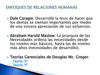 Los 14 principios de la Administración de FayolRemuneración: Se les debe pagar a los trabajadores un salario justo por sus servicios.Centralización: Se refiere al grado hasta el cual se involucran los subordinados en la toma de decisiones.Cadena de Mando: Línea de autoridad desde la administración superior hasta los niveles inferiores.Orden: La gente y los materiales deben estar en el lugar preciso en el momento exacto.Equidad: Los administradores deben ser amables y justos con sus colaboradores o subordinados.Estabilidad del personal: Una alta rotación de empleados es causa de ineficiencia.Iniciativa: A los empleados que se les permite crear y llevar a cabo planes, efectuarán altos niveles de esfuerzo.Espíritu de equipo: Edificar la armonía y la unidad dentro de la empresa. Se requiere aprender a trabajar en equipo.