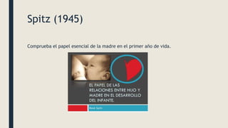 Spitz (1945)
Comprueba el papel esencial de la madre en el primer año de vida.
 