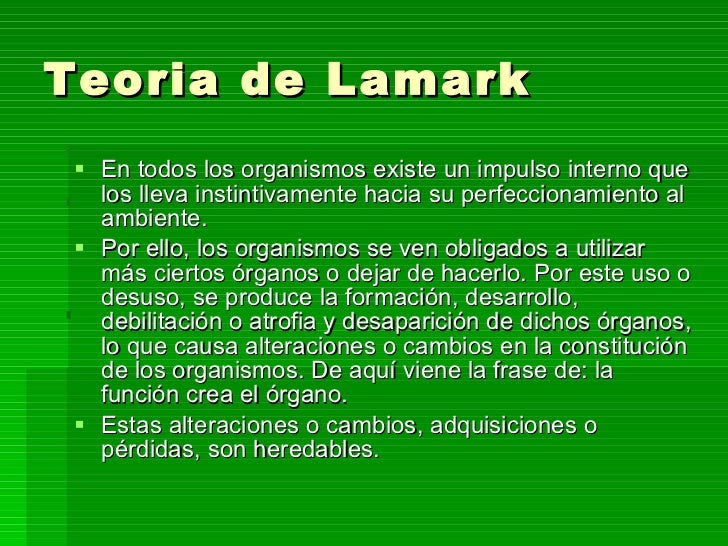 Teorías de la evolución de darwin y lamark Teorías de la evolución de darwin y lamark