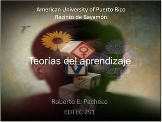American University of Puerto Rico
       Recinto de Bayamón




Teorías del aprendizaje


      Roberto E. Pacheco
         EDTEC 291
 