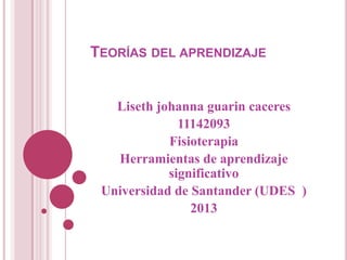 TEORÍAS DEL APRENDIZAJE


   Liseth johanna guarin caceres
              11142093
            Fisioterapia
   Herramientas de aprendizaje
            significativo
 Universidad de Santander (UDES )
                2013
 