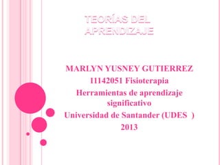 MARLYN YUSNEY GUTIERREZ
      11142051 Fisioterapia
  Herramientas de aprendizaje
           significativo
Universidad de Santander (UDES )
               2013
 