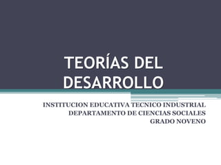 TEORÍAS DEL
DESARROLLO
INSTITUCION EDUCATIVA TECNICO INDUSTRIAL
DEPARTAMENTO DE CIENCIAS SOCIALES
GRADO NOVENO
 