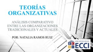 TEORÍAS
ORGANIZATIVAS
ANÁLISIS COMPARATIVO
ENTRE LAS ORGANIZACIONES
TRADICIONALES Y ACTUALES
POR: NATALIA RAMOS RUIZ
 