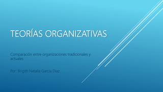 TEORÍAS ORGANIZATIVAS
Comparación entre organizaciones tradicionales y
actuales
Por: Brigith Natalia Garcia Diaz
 