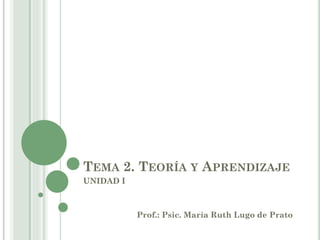 TEMA 2. TEORÍA Y APRENDIZAJE
UNIDAD I
Prof.: Psic. María Ruth Lugo de Prato
 