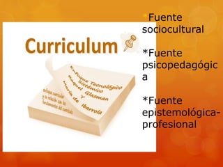 *Fuente 
sociocultural 
*Fuente 
psicopedagógic 
a 
*Fuente 
epistemológica-profesional 
 