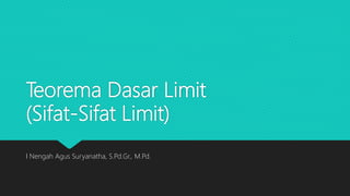 Teorema Dasar Limit
(Sifat-Sifat Limit)
I Nengah Agus Suryanatha, S.Pd.Gr., M.Pd.
 