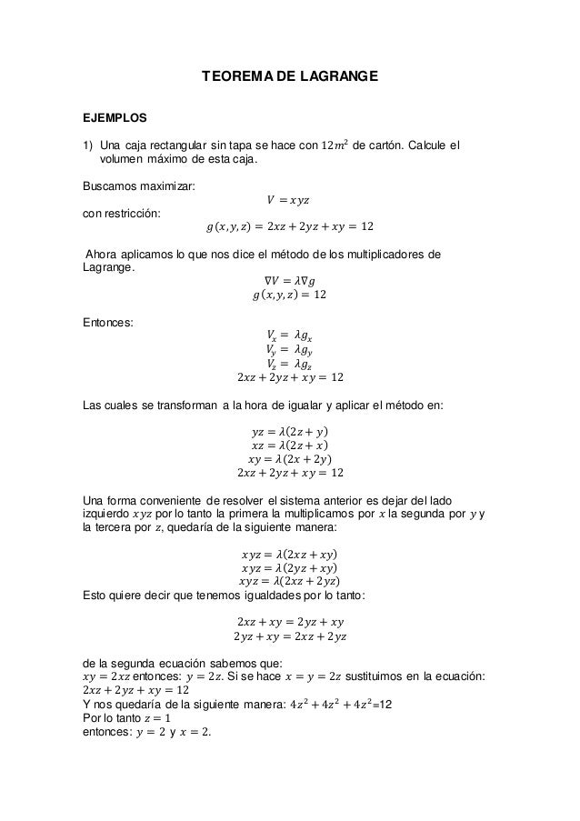 Teorema De Lagrange Teorema De Lagrange