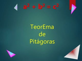 TeorEma
de
Pitágoras
a2 + b2 = c2
 