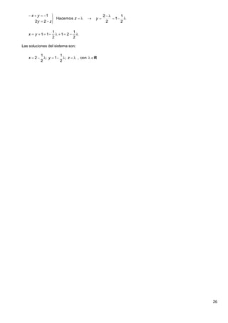 26
Las soluciones del sistema son:








2
1
1
2
2
Hacemos
22
1
yz
zy
yx

2
1
21
2
1
11yx
R con,;
2
1
1;
2
1
2 zyx
 