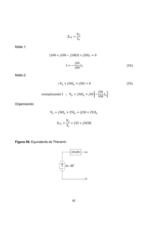 82
Malla 1:
Malla 2:
Organizando:
Figura 59. Equivalente de Thévenin
 