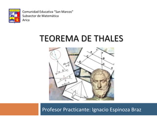 TEOREMA DE THALES Profesor Practicante: Ignacio Espinoza Braz Comunidad Educativa “San Marcos” Subsector de Matemática Arica 