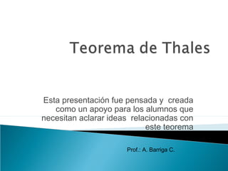 Esta presentación fue pensada y creada
   como un apoyo para los alumnos que
necesitan aclarar ideas relacionadas con
                            este teorema

                      Prof.: A. Barriga C.
 