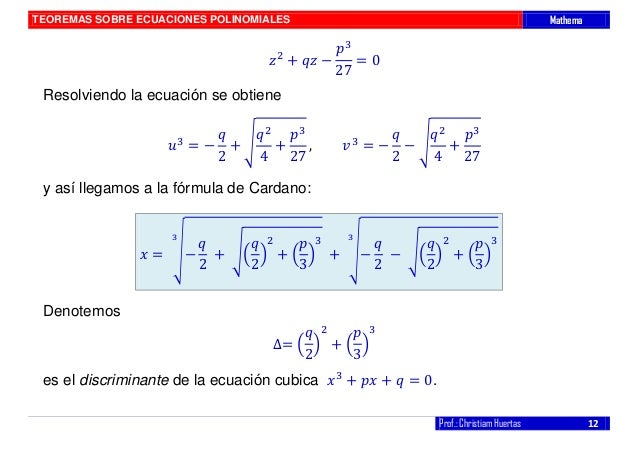 Teoremas sobre ecuaciones Teoremas sobre ecuaciones
