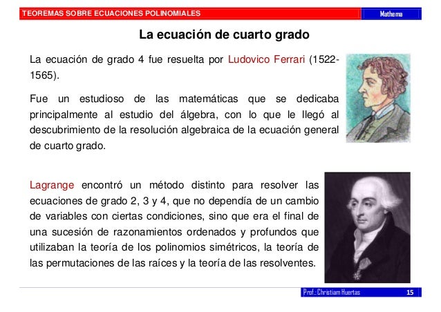 Teoremas sobre ecuaciones Teoremas sobre ecuaciones