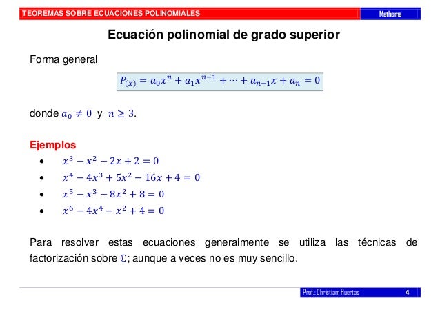 Teoremas sobre ecuaciones Teoremas sobre ecuaciones