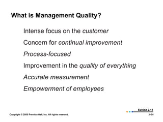 What is Management Quality?  Exhibit 2.11 Intense focus on the  customer Concern for  continual improvement Process-focused Improvement in the  quality of everything  Accurate measurement Empowerment of employees  