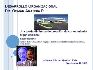 DESARROLLO ORGANIZACIONAL
DR. OSMAR ARANDIA P.
Una teoría dinámica de creación de conocimiento
organizacional.
Ikujiro Nonaka
Instituto de Investigación de Negocios de la Universidad Hitotsubashi, Kunitachi,
Tokio, Japón
Alumno: Silvano Martínez Vela
Noviembre 11, 2013.
 