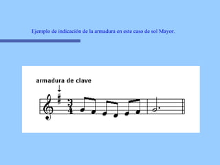 Ejemplo de indicación de la armadura en este caso de sol Mayor. 