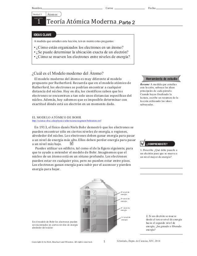 Desarrollo De La Teoría Atómica Unidad 5 Parte 2 Guía