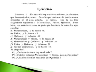Conjuntos y Subconjuntos
31
Ejercicio 6
 