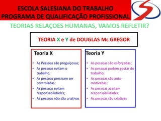 TEORIAS RELAÇOES HUMANAS, VAMOS REFLETIR?
 
