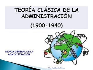 TEORÍA CLÁSICA DE LA
ADMINISTRACIÓN
(1900-1940)
MSc. José Morelos Gómez
TEORIA GENERAL DE LA
ADMINISTRACION
 