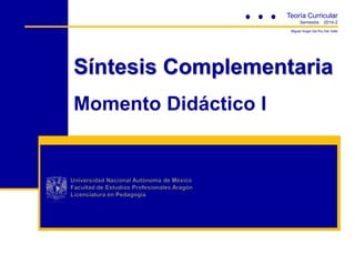 Teoría Curricular
Semestre

2014-2

Miguel Angel Del Rui Del Valle

Síntesis Complementaria
Momento Didáctico I

 