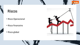 Riscos
• Risco Operacional
• Risco financeiro
• Risco global
 