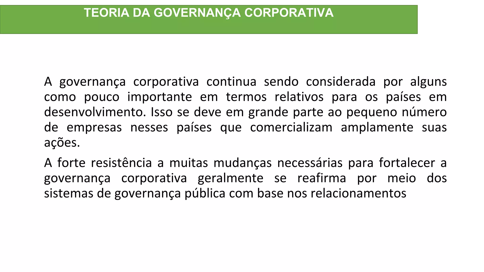 Teoria da Governança Corporativa | PPTX
