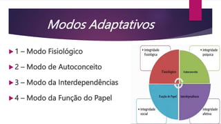 Modos Adaptativos
 1 – Modo Fisiológico
 2 – Modo de Autoconceito
 3 – Modo da Interdependências
 4 – Modo da Função do Papel
 
