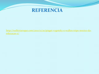 REFERENCIA 
http://walkiriaroque.com/2010/11/20/piaget-vygotsky-e-wallon-tripe-teorico-da-educacao- 
2/ 
