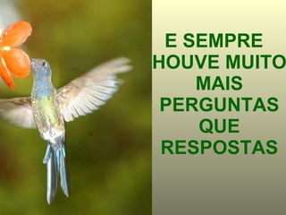 E SEMPRE HOUVE MUITO MAIS PERGUNTAS QUE RESPOSTAS 