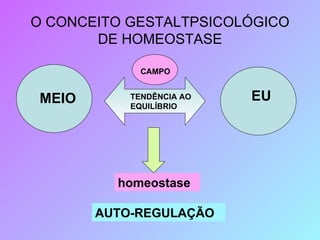 O CONCEITO GESTALTPSICOLÓGICO DE HOMEOSTASE MEIO EU TENDÊNCIA AO EQUILÍBRIO homeostase AUTO-REGULAÇÃO CAMPO 