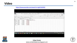 Felipe Pontes
www.contabilidademq.blogspot.com
Vídeo
https://www.youtube.com/watch?v=VgjlF3GORVE
41
 