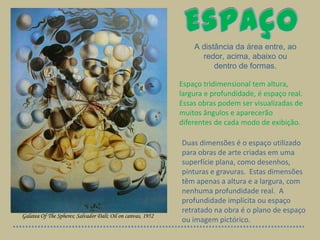 Elasticity; Umberto Boccioni; Oil on canvas, 1912Cor apela ao nosso senso de beleza, se podemos reconhecer e responder a ele em objetos naturais ou em obras de origem humana.Cores primárias: vermelho, amarelo, azul cores secundárias: laranja, verdes, violeta cores quentes: vermelho, laranja, amarelo (essas cores avançam visualmente cores frias: azul, verde, violeta (essas cores tendem a regredir.Cora resposta da visão para comprimentos de onda da luz