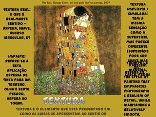 LinhaA linha é o caminho de um ponto movendo-se através do espaçoLinha é um registro da ação ou movimentoDiferentes tipos de linha pode gerar sentimentos diferentes: Vertical: autoridade, estabilidade, força Horizontal: calma, paz, continuidade Diagonal: curiosidade mal-estar, instabilidade, Curvilíneas: suavidade, facilidade, relaxamento irregulares: raiva, pressa, tensão, excitação, medo.Linha pode ser categorizada em cinco maneiras diferentes: largura comprimento grau de curvatura direção/posição texturaI and the Village; Marc Chagall; Oil on canvas 1911 