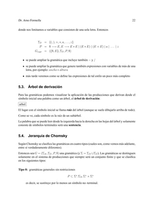 Dr. Arno Formella 22
donde nos limitamos a variables que consisten de una sola letra. Entonces
ΣT = {(, ), +, ∗, a, . . . ...