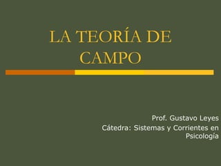 LA TEORÍA DE
   CAMPO


                   Prof. Gustavo Leyes
     Cátedra: Sistemas y Corrientes en
                             Psicología
 